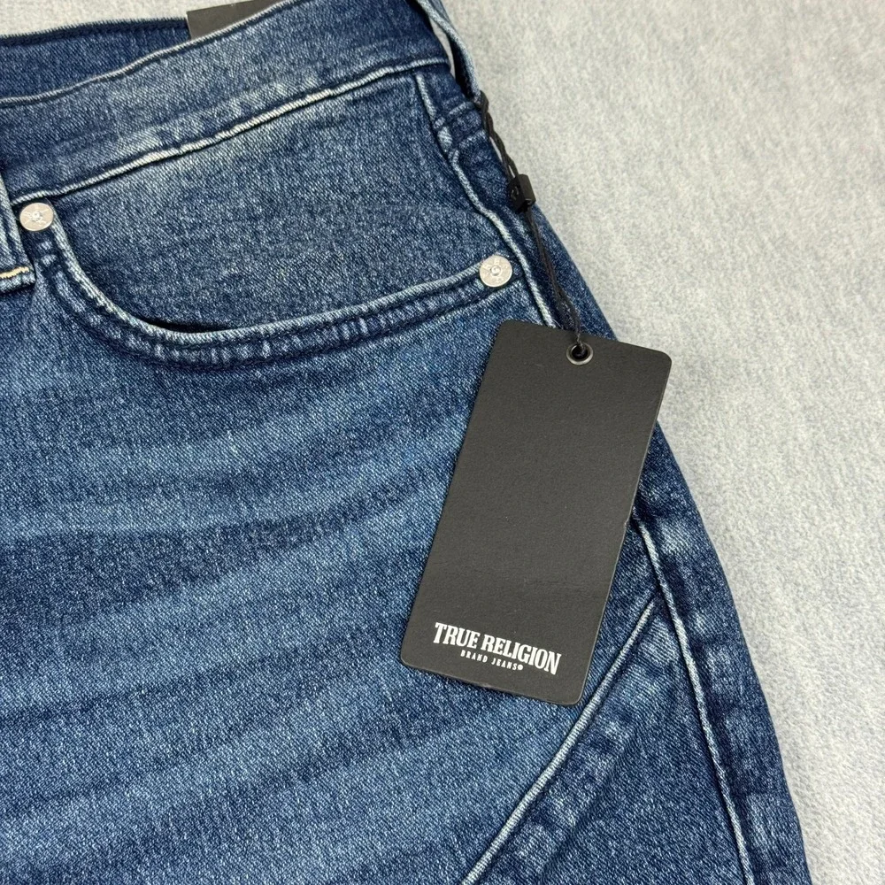 True Religion Jeans Mens 34X32 Blue Rocco Relaxed Moto Skinny Blizzard‎ Wash NWT